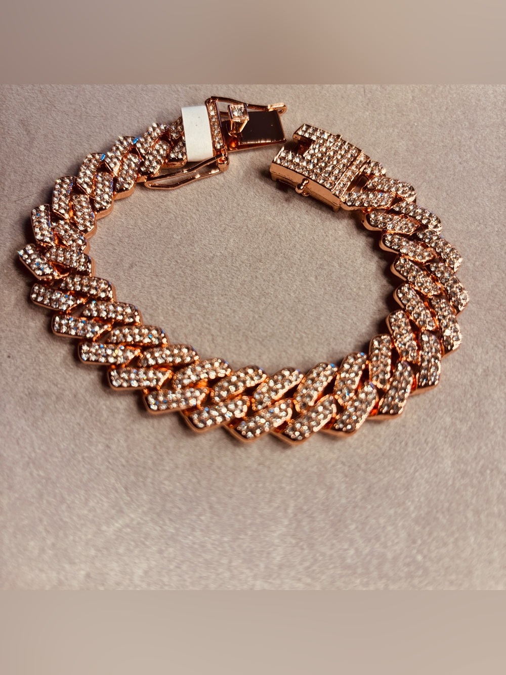 8” Rose Gold Pave Cuban Link Bracelet with Clear Stones